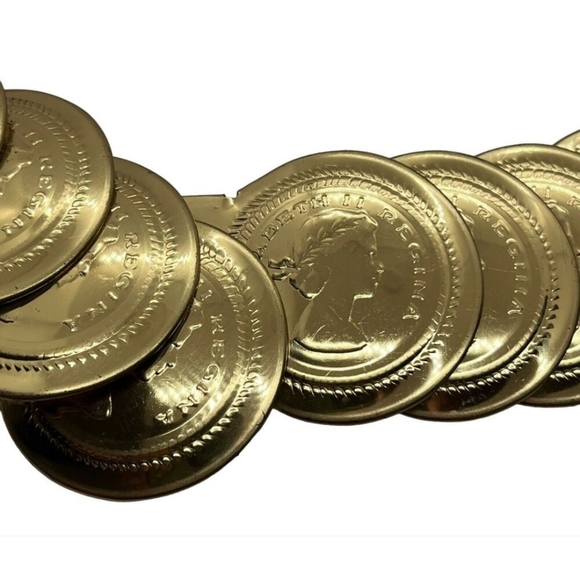 COIN VINTAGE Belt Stretch Embossed Gold Boho Medallion Retro Y2K Maximalist Glam - Picture 10 of 15